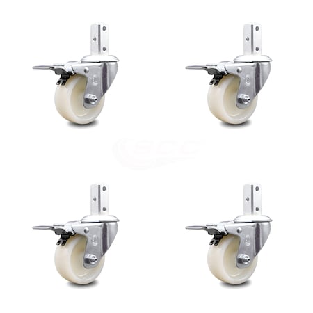 3 Inch Nylon Wheel Swivel 7/8 Inch Square Stem Caster Set Total Lock Brake SCC